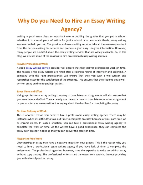 Why Do you Need to Hire an Essay Writing Agency
