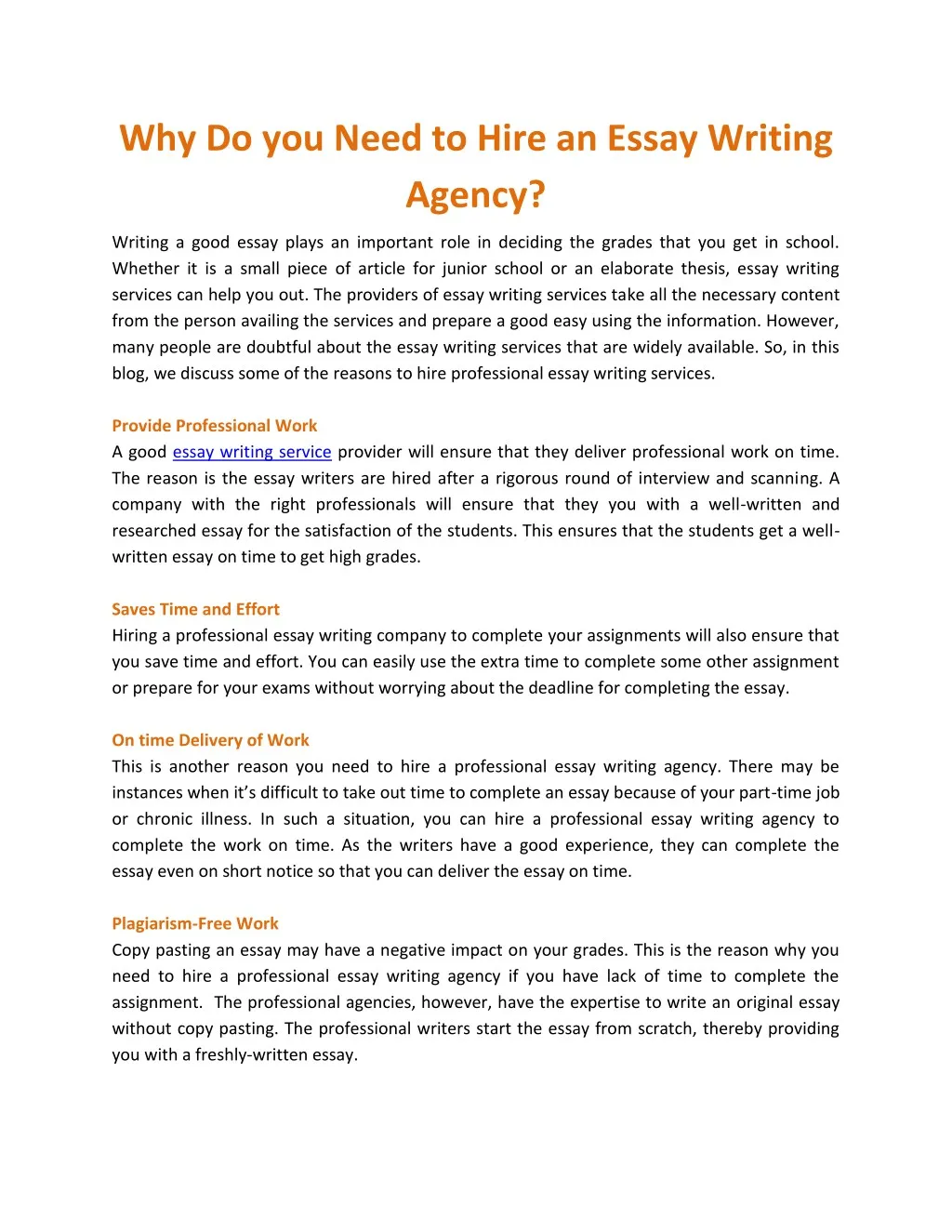 why do you need to hire an essay writing agency