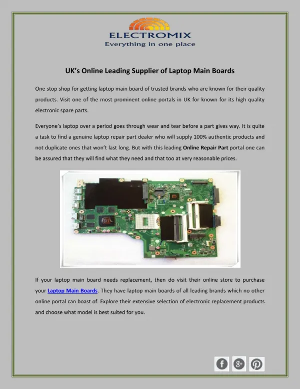 UK’s Online Leading Supplier of Laptop Main Boards