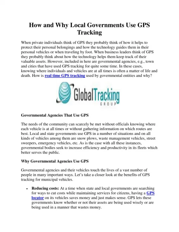 How and Why Local Governments Use GPS Tracking