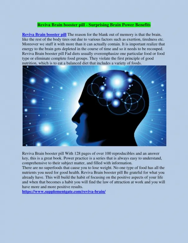 Reviva Brain booster pill - Amazing Boosts Your Brain Power
