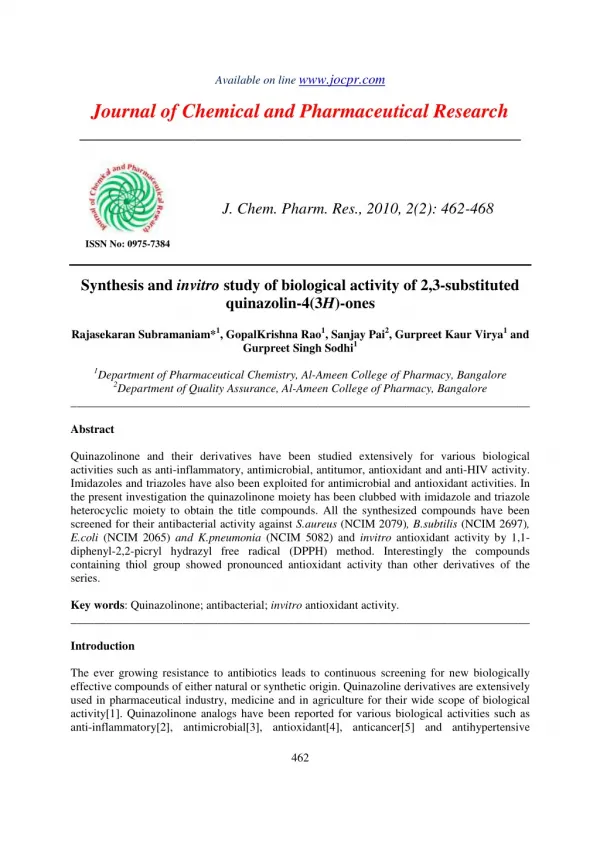 Synthesis and invitro study of biological activity of 2,3-substituted quinazolin-4(3H)-ones