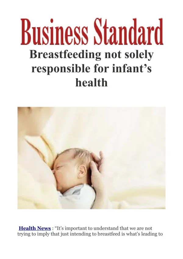 Breastfeeding not solely responsible for infant's health