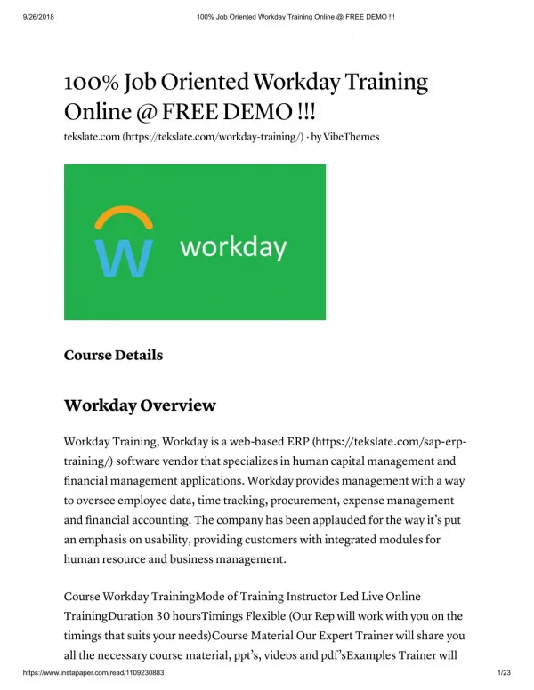 Build Your Career With Workday Online Training At TekSlate