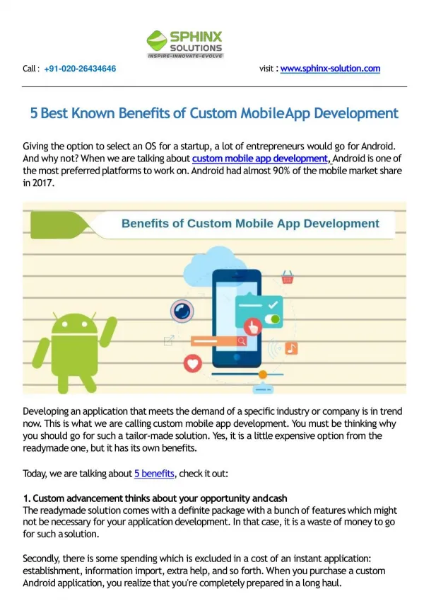 5 Best Known Benefits of Custom Mobile App Development