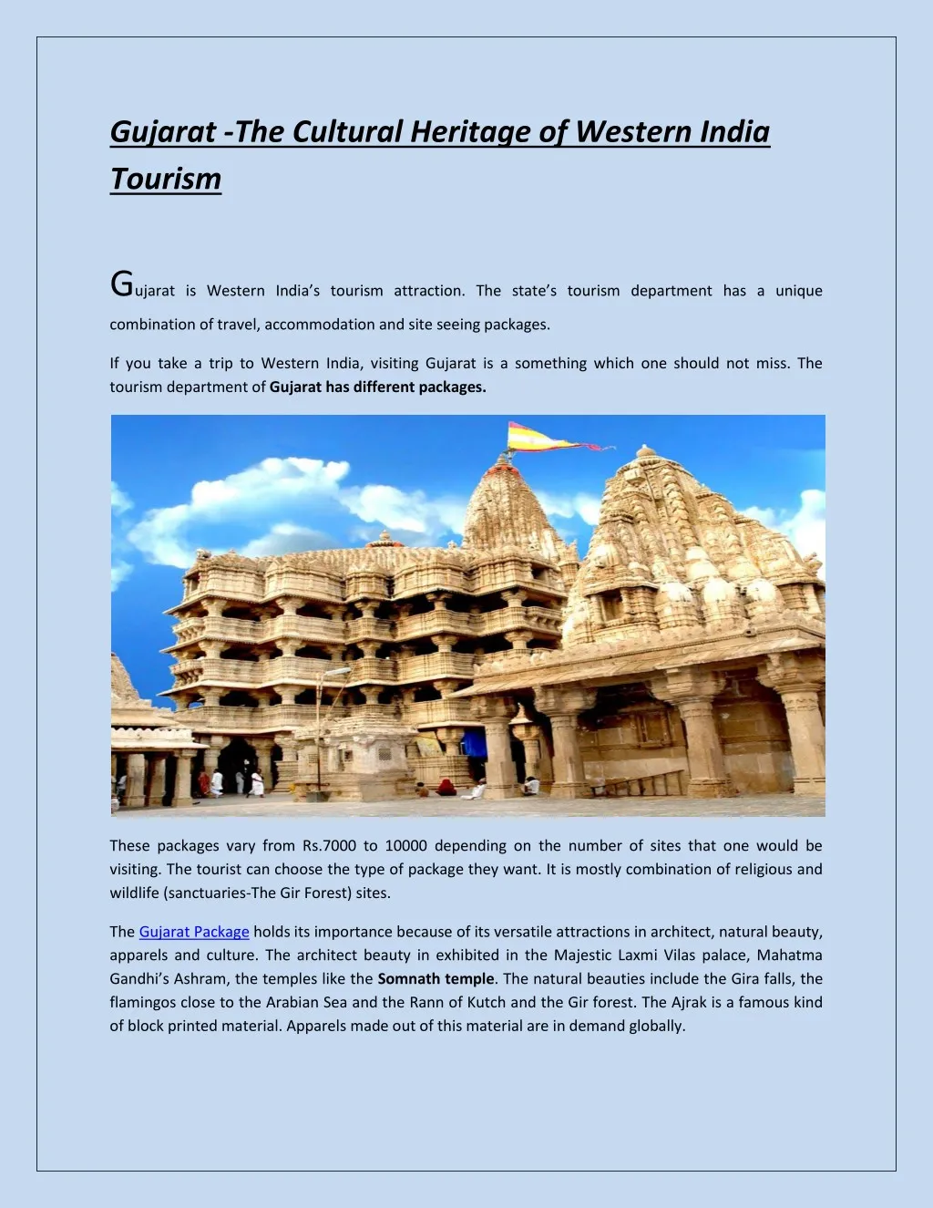 gujarat the cultural heritage of western india