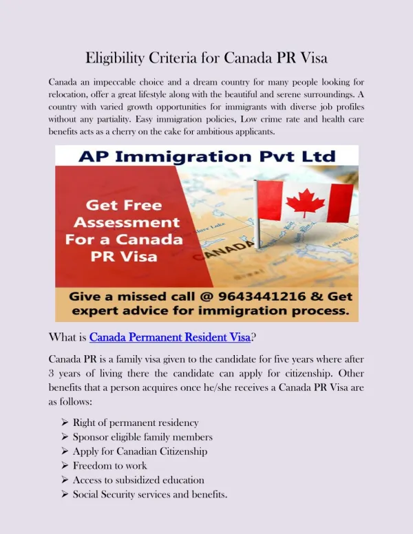 Eligibility Criteria for Canada PR Visa
