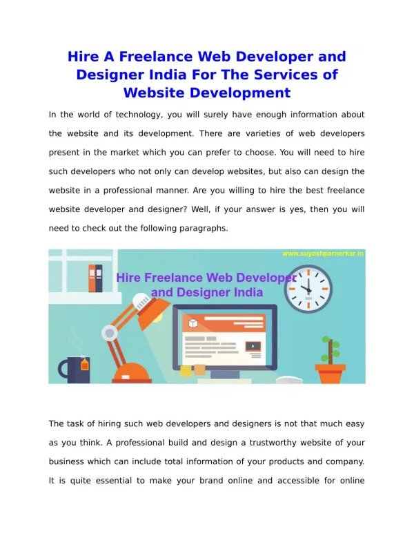 Hire A Freelance Web Developer And Designer India For The Services of Website Development