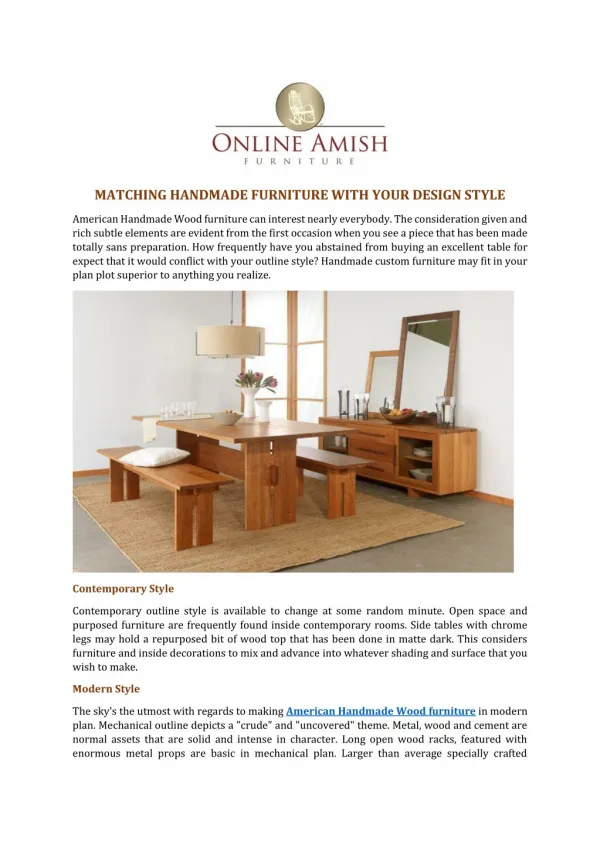 MATCHING HANDMADE FURNITURE WITH YOUR DESIGN STYLE