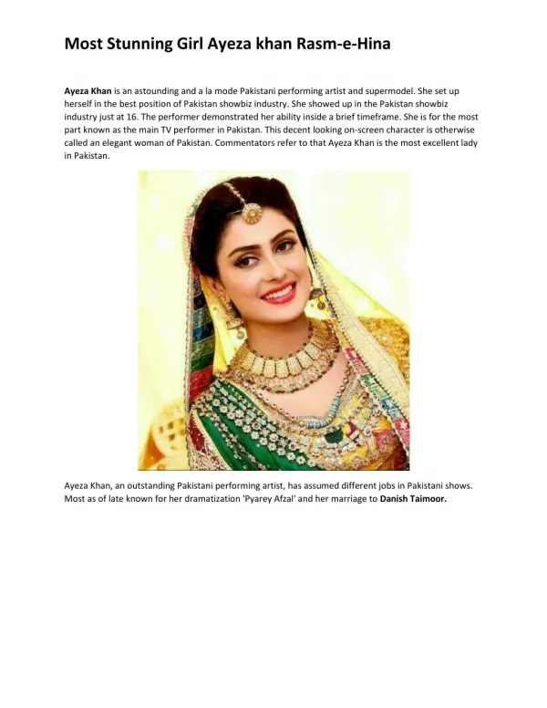 Most Stunning Girl Ayeza Khan Rasm-e-Hina