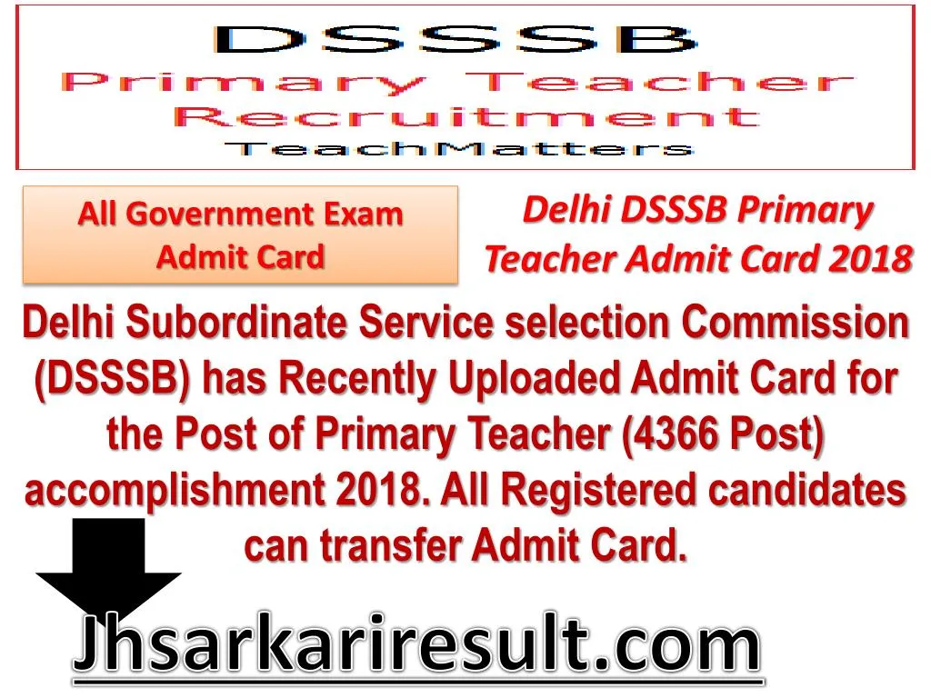 delhi dsssb primary teacher admit card 2018