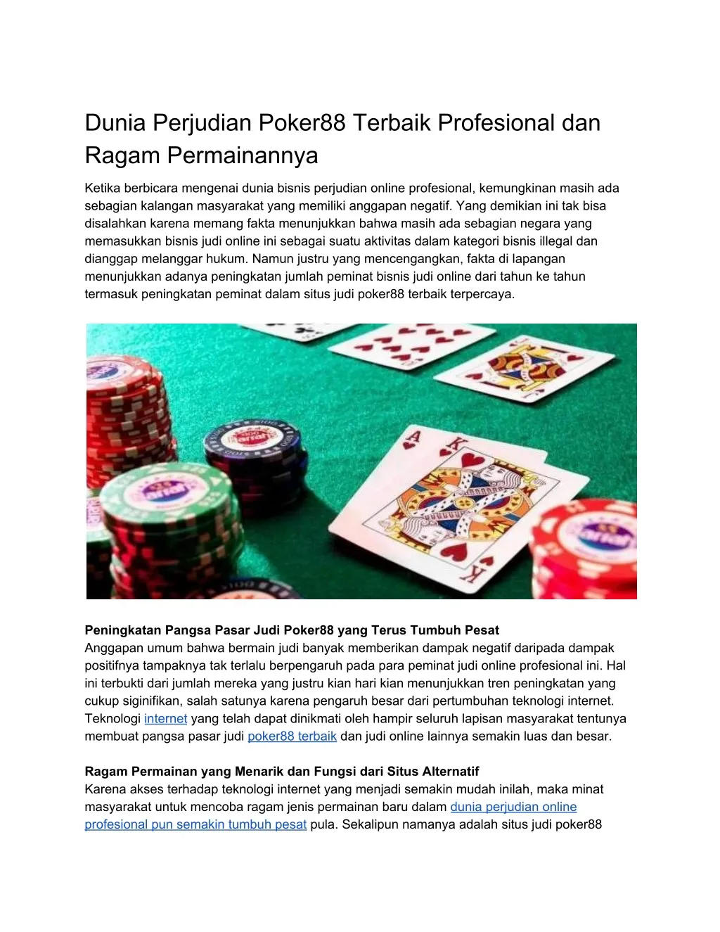 dunia perjudian poker88 terbaik profesional