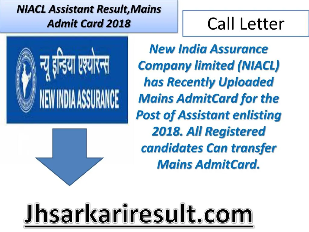 niacl assistant result mains admit card 2018