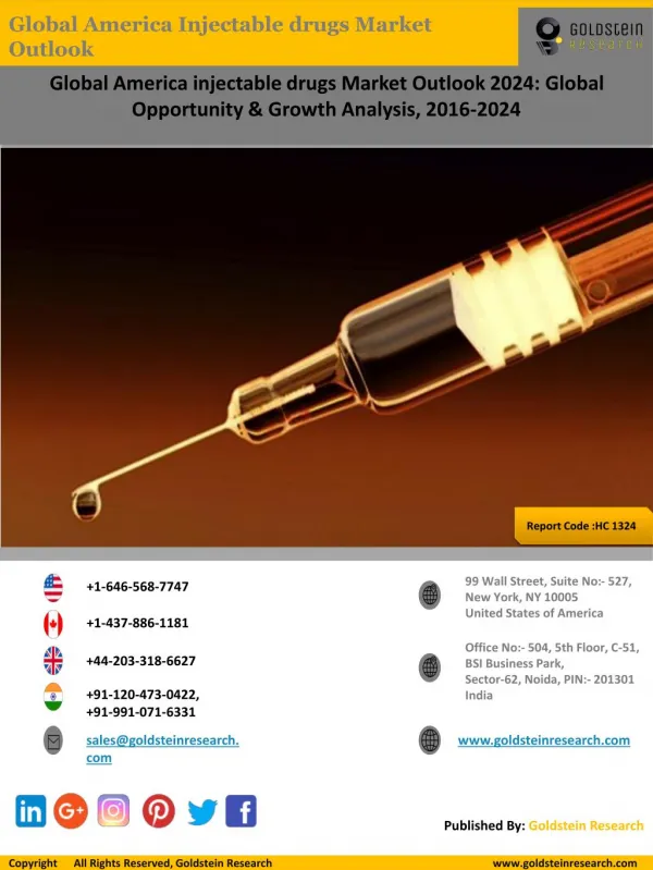 Injectable Drugs Market Outlook 2024: Global Opportunity And Demand Analysis, Market Forecast, 2016-2024
