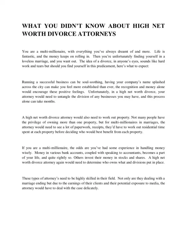 WHAT YOU DIDN T KNOW ABOUT HIGH NET WORTH DIVORCE ATTORNEYS