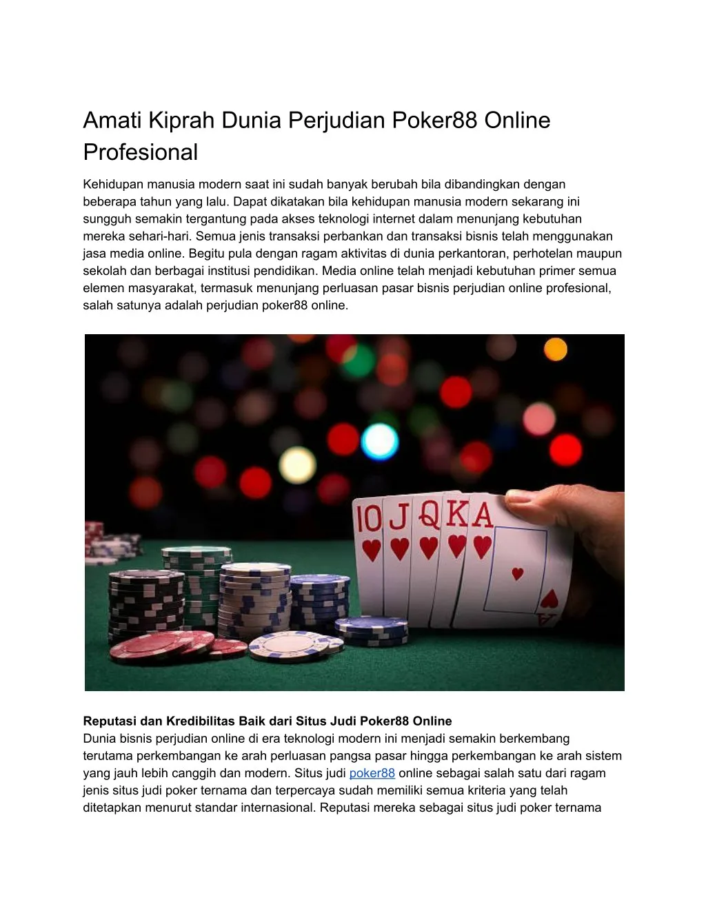 amati kiprah dunia perjudian poker88 online