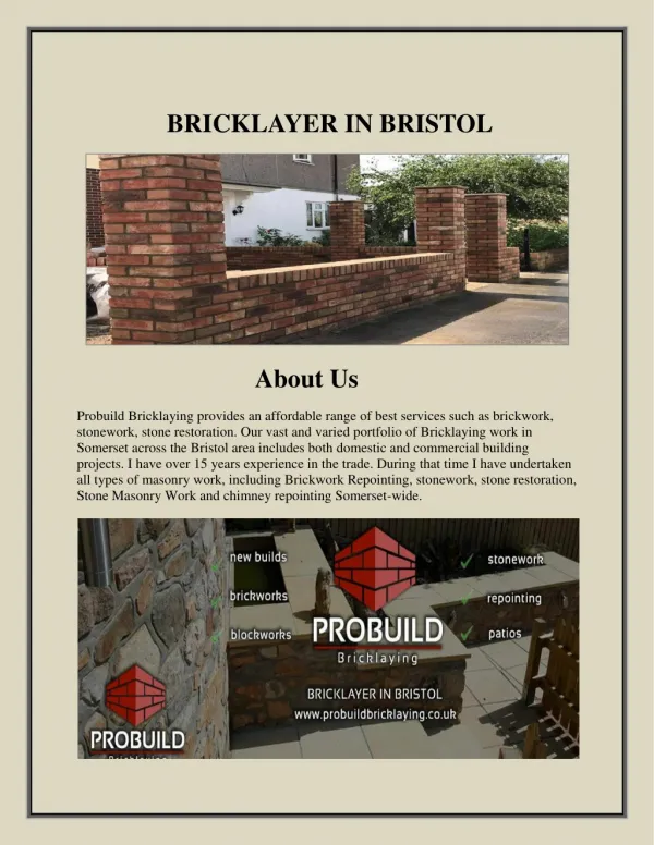 Brickwork Company in Bristol – Probuild Bricklaying