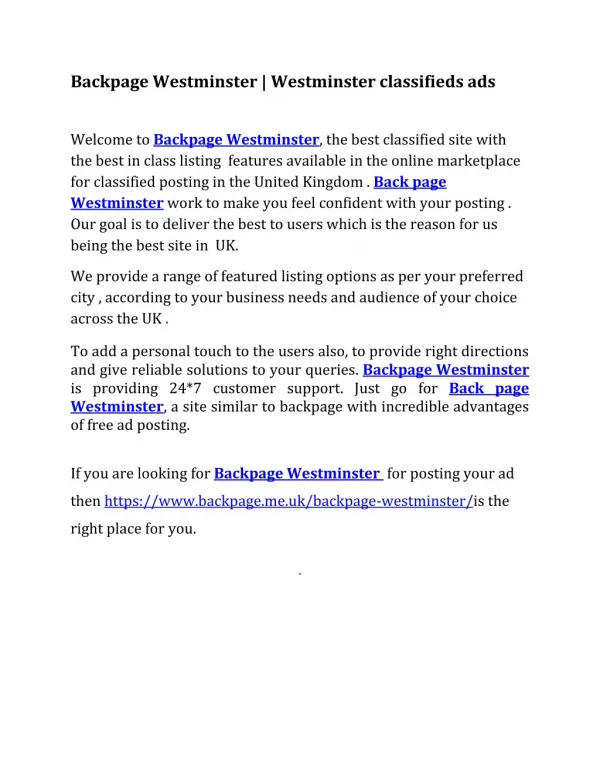 Backpage Westminster | Westminster classifieds ads