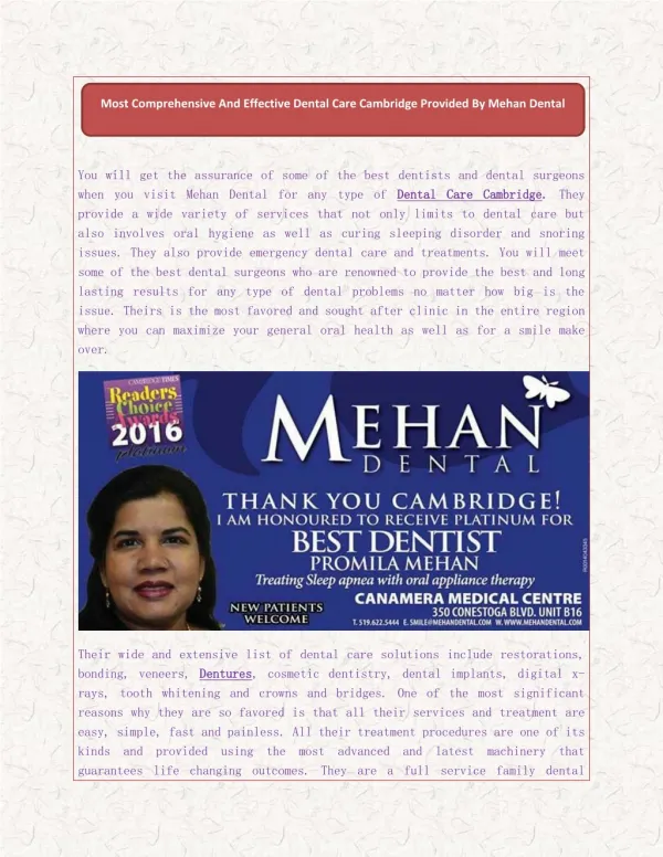 Most Comprehensive And Effective Dental Care Cambridge Provided By Mehan Dental