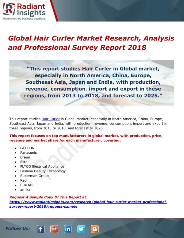 Global Hair Curler Market Research, Analysis and Professional Survey Report 2018