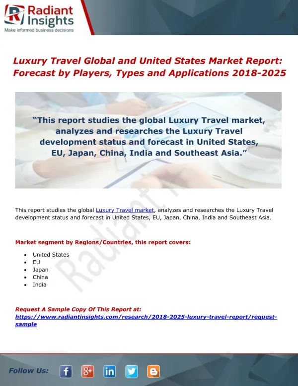 Luxury Travel Global and United States Market Report Forecast by Players, Types and Applications 2018-2025