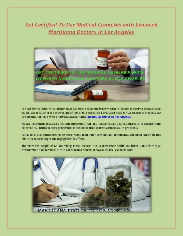 Get Certified To Use Medical Cannabis with Licensed Marijuana Doctors In Los Angeles