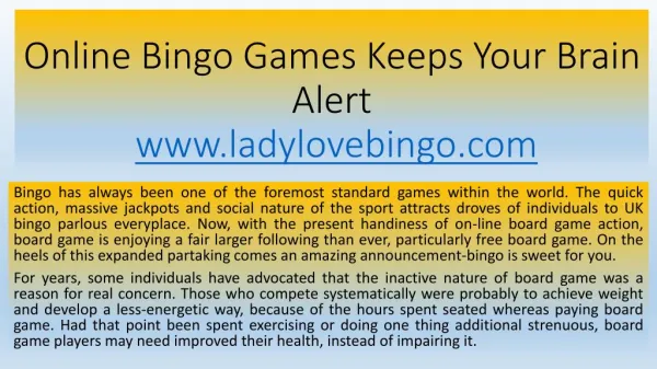 Online Bingo Games Keeps Your Brain Alert