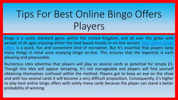 Tips For Best Online Bingo Offers Players