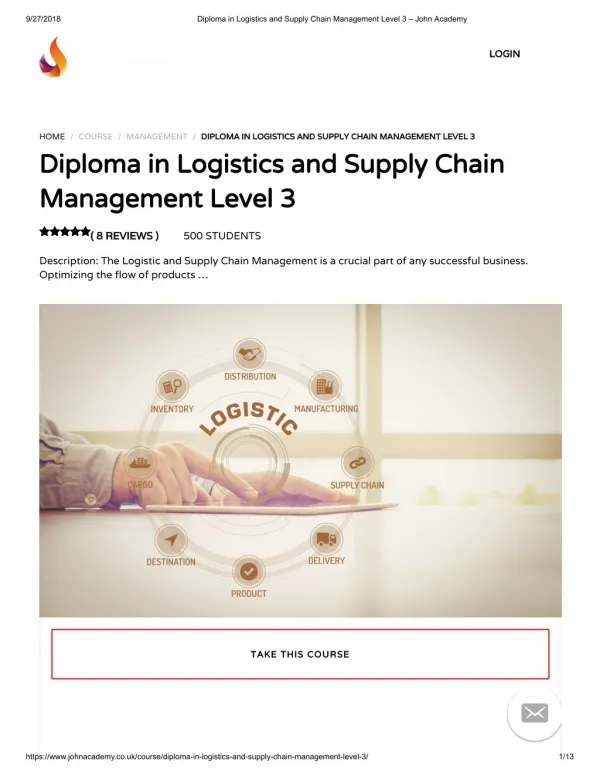 Diploma in Logistics and Supply Chain Management Level 3 - John Academy