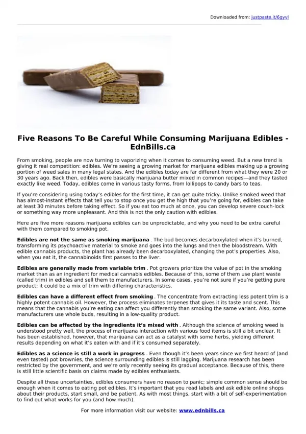 Five Reasons To Be Careful While Consuming Marijuana Edibles - EdnBills.ca