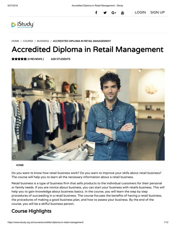 Accredited Diploma in Retail Management - istudy