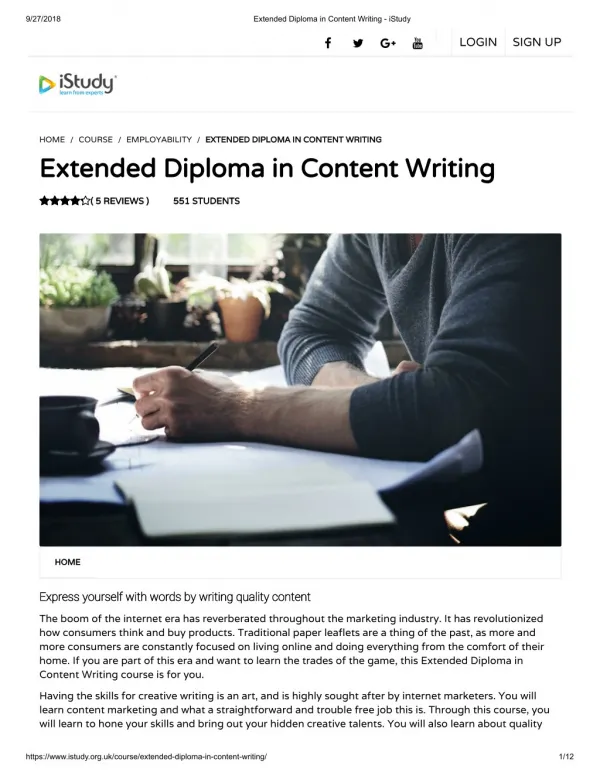 Extended Diploma in Content Writing - istudy