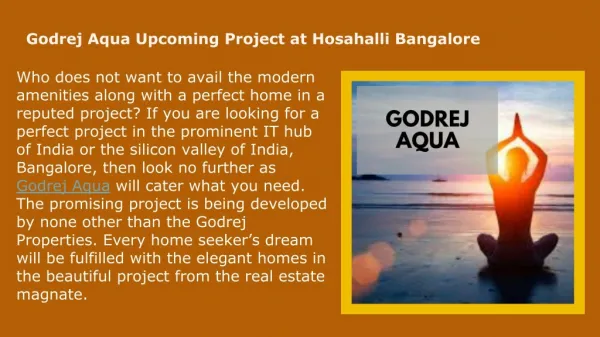 Godrej Aqua Apartment - Affordable Real Estate Project At Bangalore