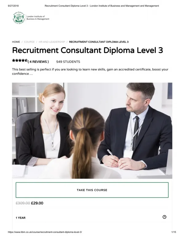 Recruitment Consultant Diploma Level 3 - LIBM