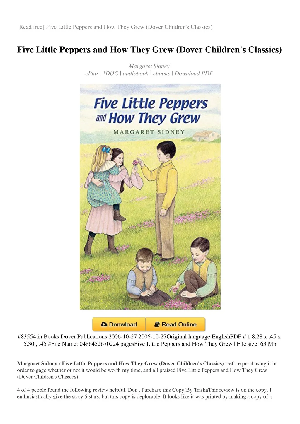 read free five little peppers and how they grew