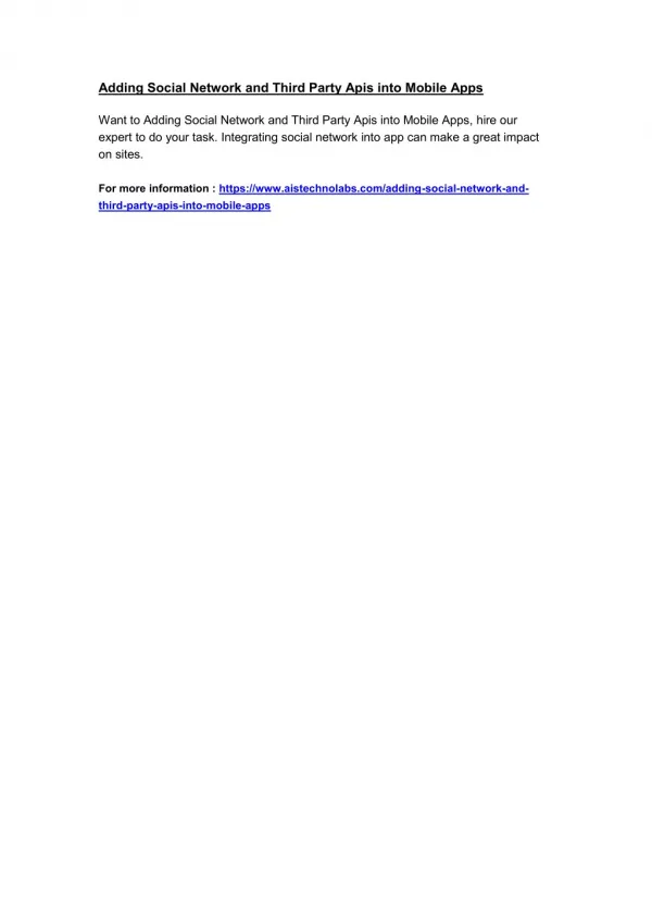 Adding Social Network and Third Party Apis into Mobile Apps