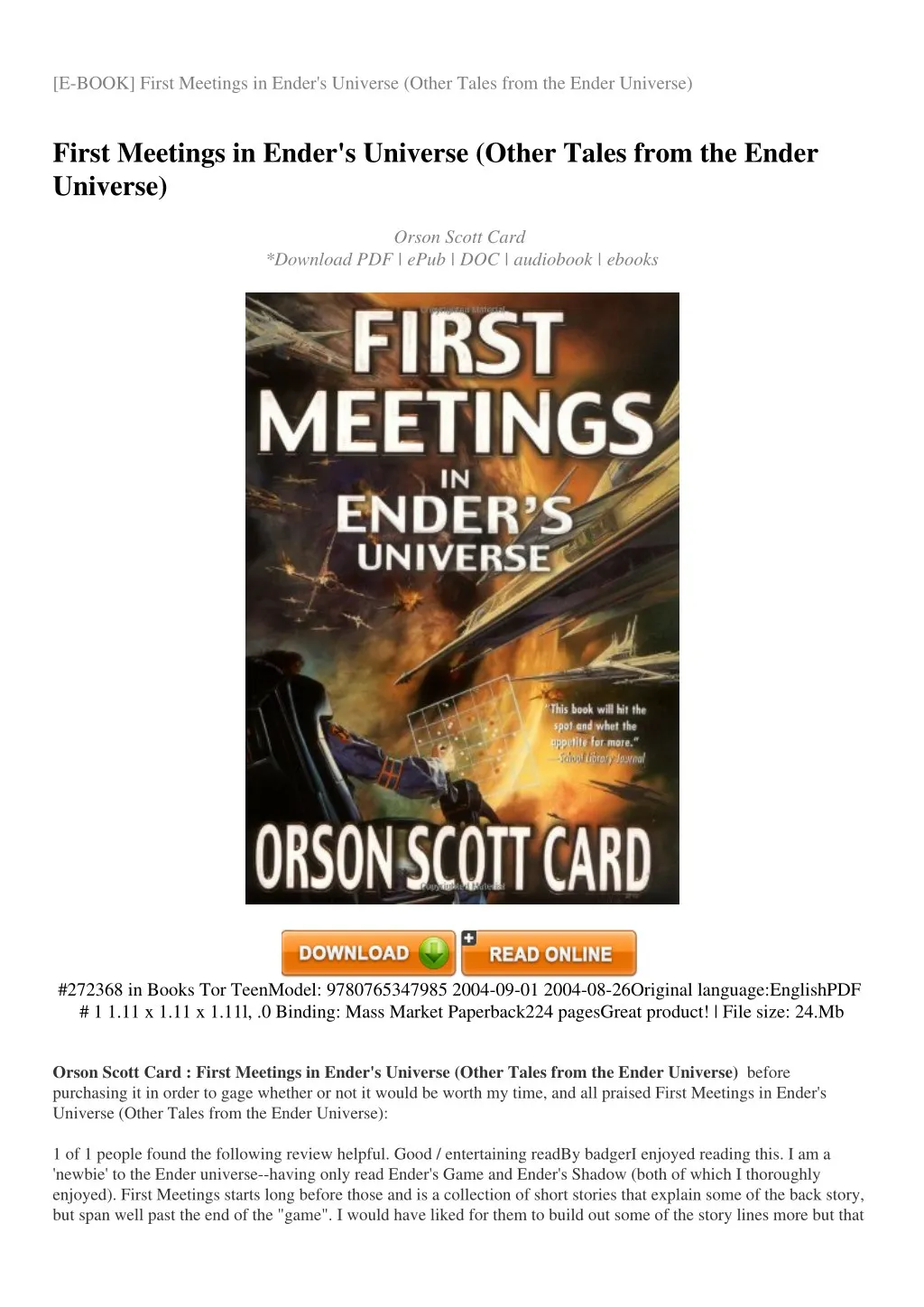 e book first meetings in ender s universe other