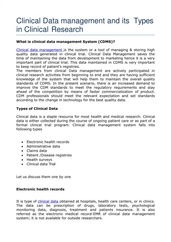 Clinical Data management and its Types in Clinical Research