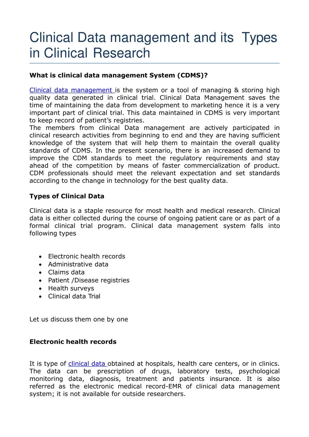 clinical data management and its types in clinical research