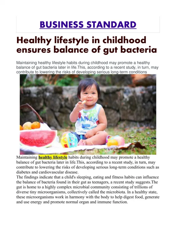 Healthy lifestyle in childhood ensures balance of gut bacteria