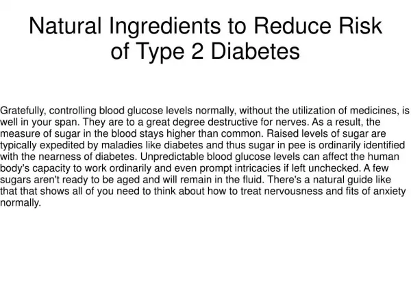 Natural Ingredients to Reduce Risk of Type 2 Diabetes