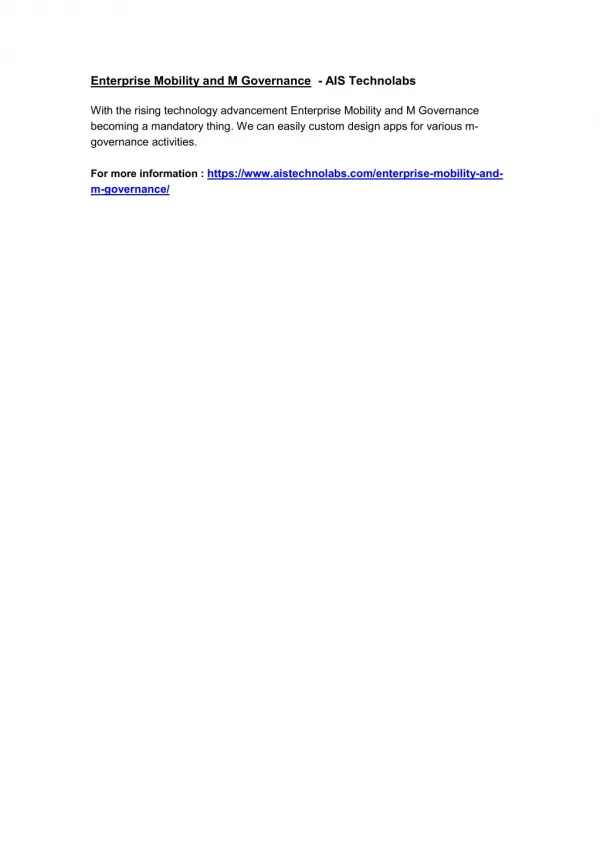 Enterprise Mobility and M Governance - AIS Technolabs