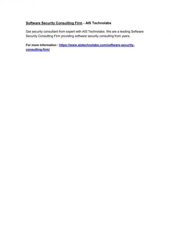software security consulting firm ais technolabs
