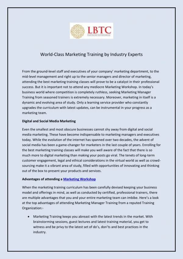 World-Class Marketing Training by Industry Experts