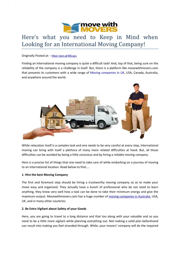 Here’s what you need to Keep in Mind when Looking for an International Moving Company!