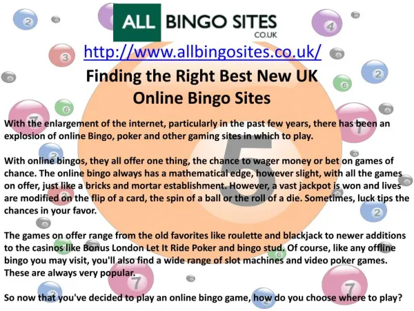 Finding the Right Best New UK Online Bingo Sites