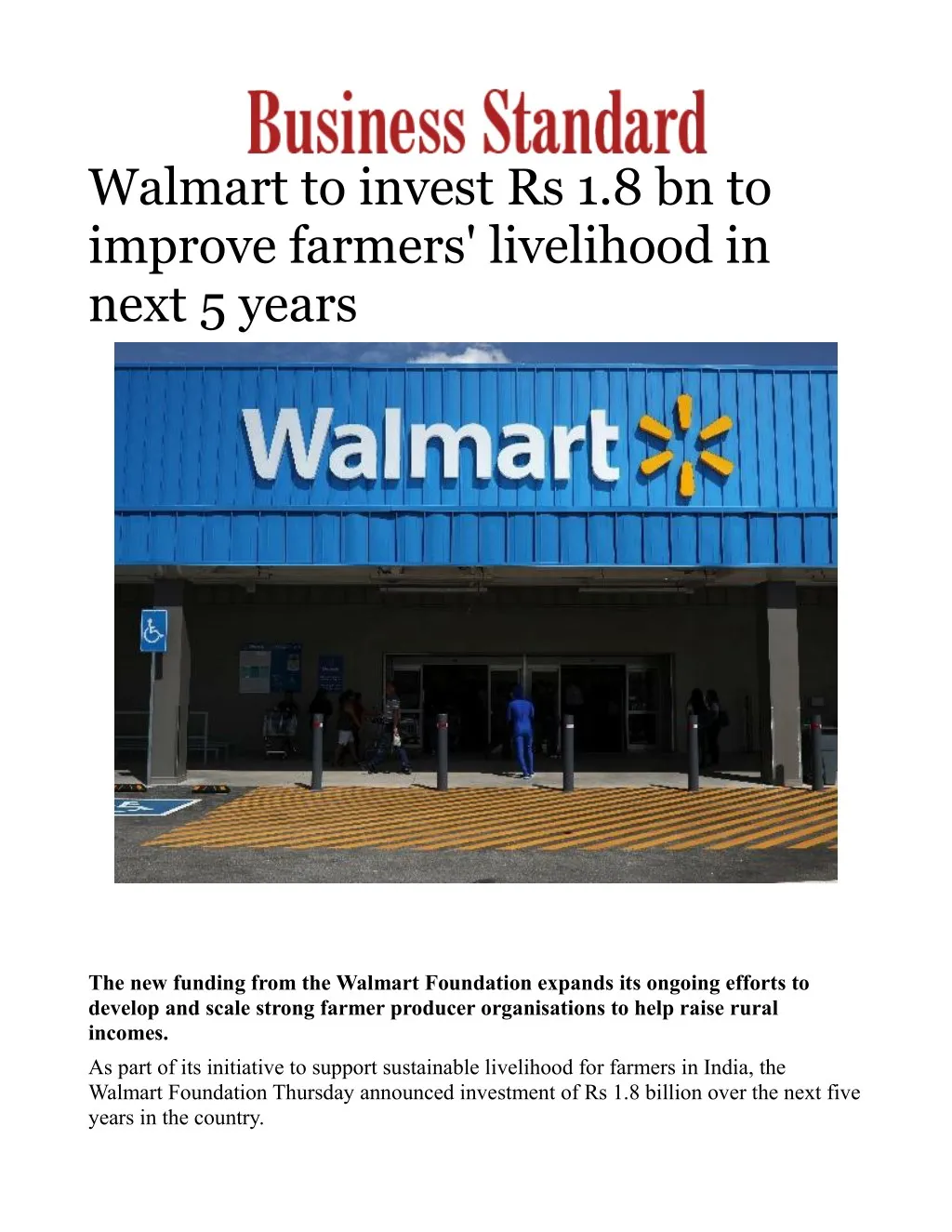walmart to invest rs 1 8 bn to improve farmers