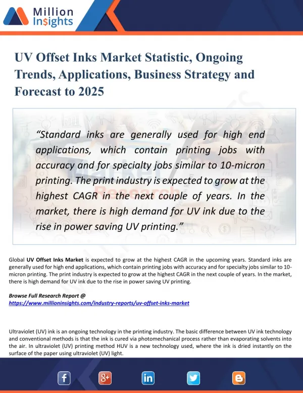 UV Offset Inks Market Analysis, Market Dynamics, Regions, Consumption, Production, Suppliers and Forecast 2025