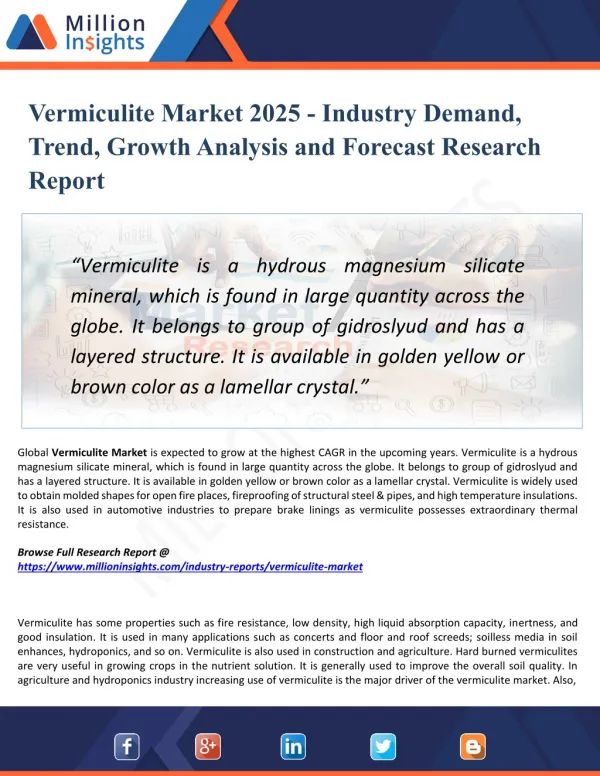 Vermiculite Market Segmentation and Analysis by Recent Trends, Development and Growth by Trending Regions 2025