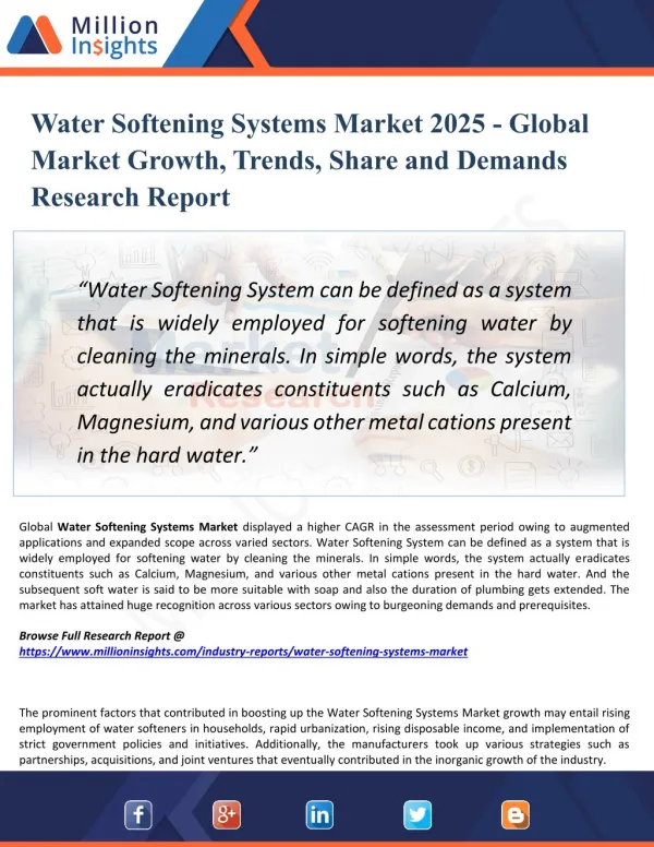 Water Softening Systems Market Type, Technology, End-Use Application, Geography - Global Forecast 2025